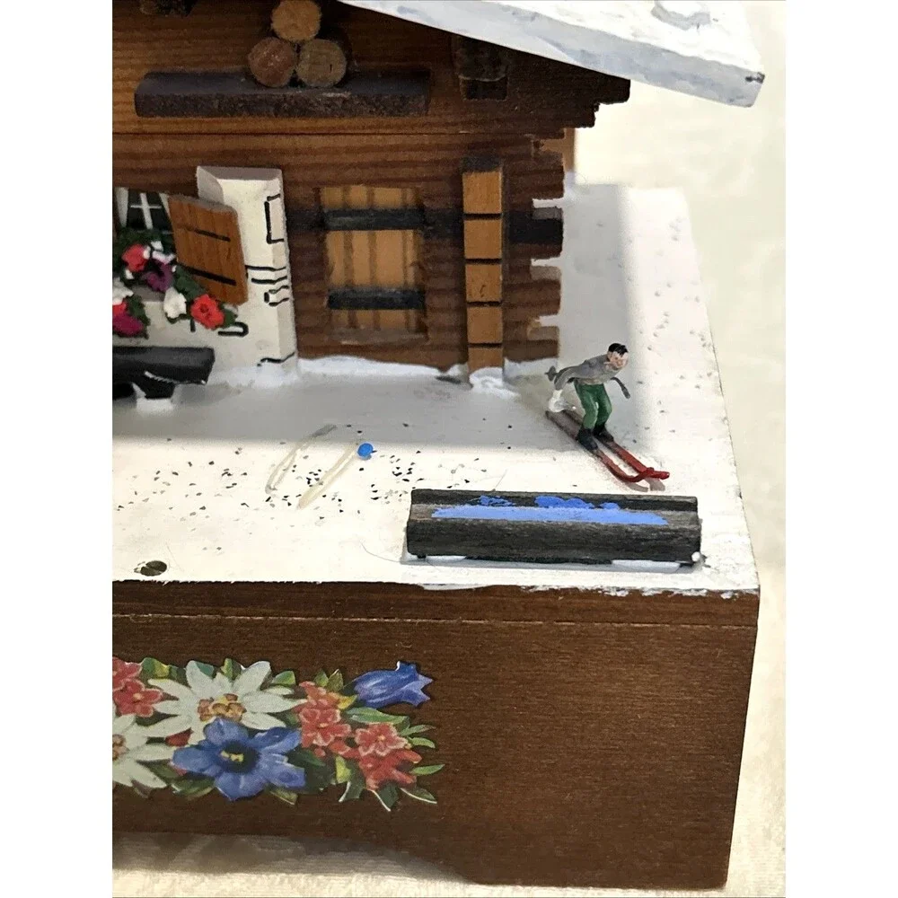 Vintage Cuendet Swiss Chalet Wooden Music Box - AS-IS / Repair Project